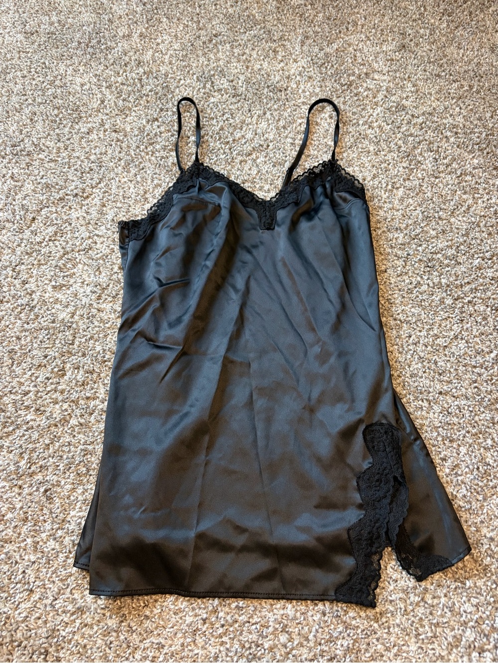 Victoria's Secret Black Satin Lace-Trim Slip
